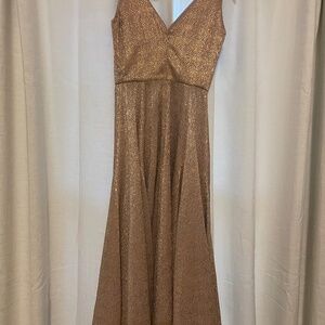 Dress the Population Delilah Pink/Gold Midi Party Dress